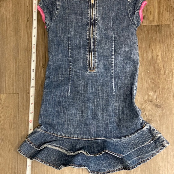 Vintage Y2K Barbie Girls 5 Years Denim Floral Ruffle Embroidered Dress - Picture 7 of 7